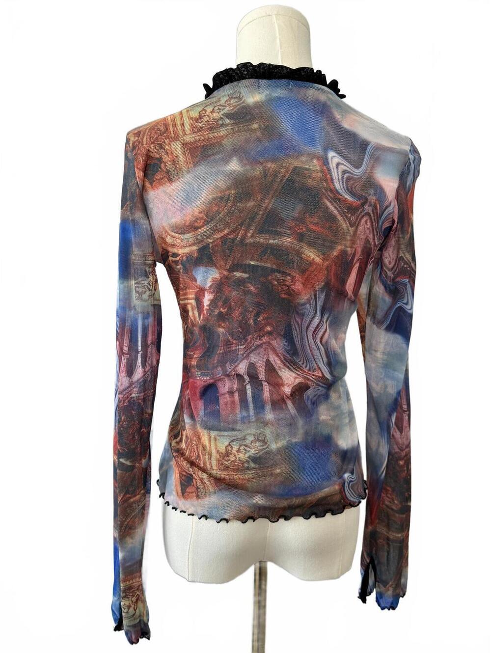 Petit Pois by Viviana G Y2K XL Sheer Mesh Long Sleeve Top Abstract Print - Picture 2 of 9